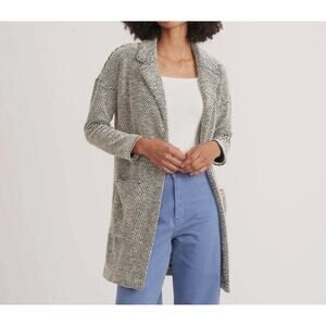 Marine Layer Women's Birdseye Collared Cardigan-Black/White Contrast Med